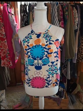 RACHEL Rachel Roy Cream Halter Camisole with Blue Pink & Orange Floral Print